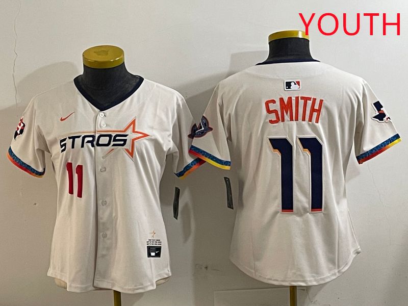 Youth Houston Astros #11 Smith Cream Fourth generation Joint Name Nike 2025 MLB Jersey style 3